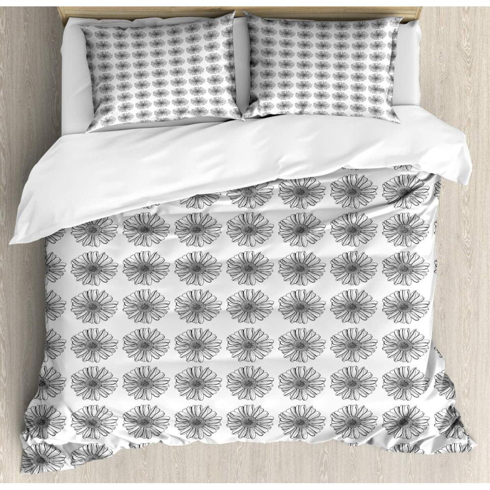 imageAmbesonne Damask Grey Duvet Cover Set Simple Pattern with Curls and Dots in Neutral Design Print Decorative 3 Piece Bedding Set with 2 Pillow Shams Queen Size Pale Grey and WhiteWhite Grey