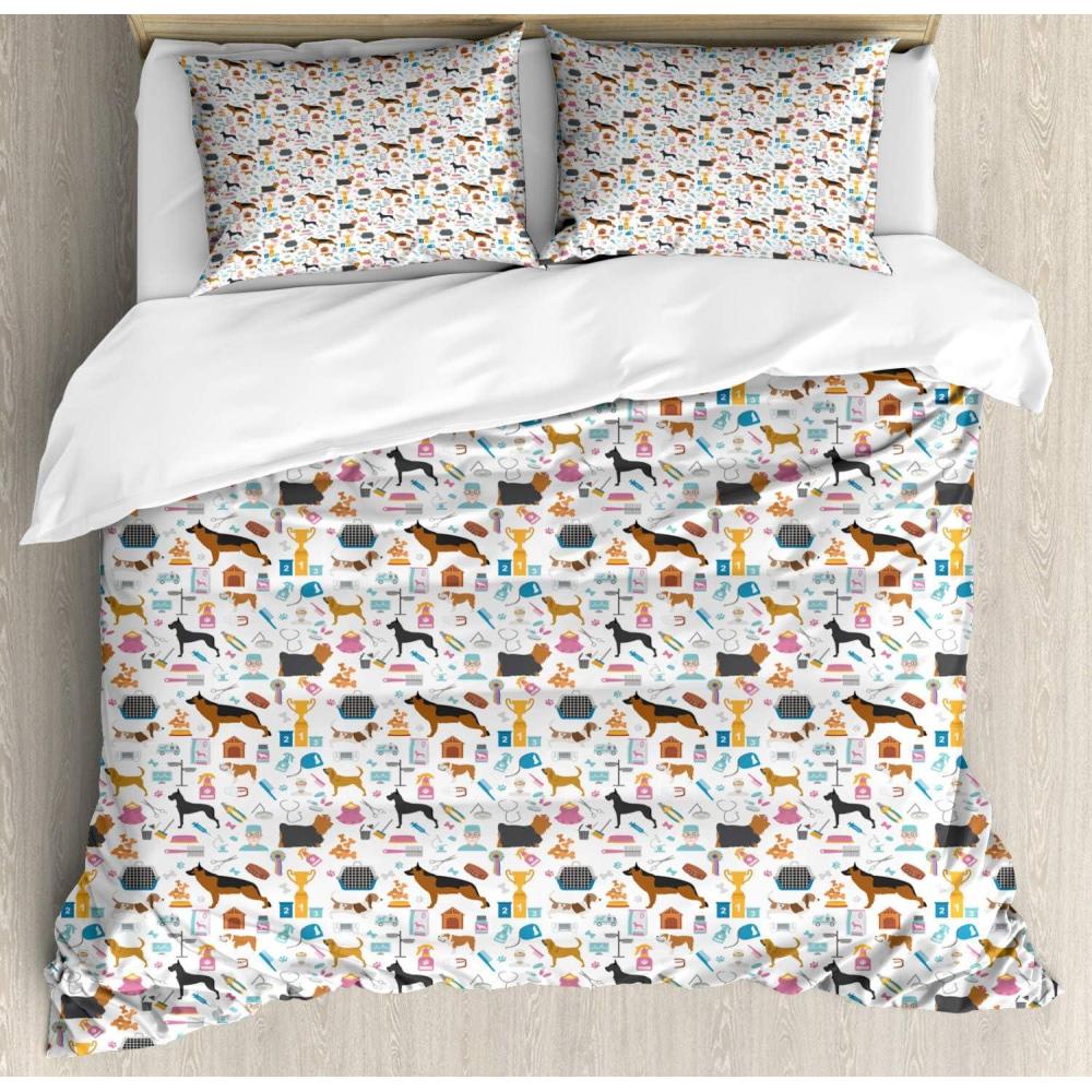 imageAmbesonne Damask Grey Duvet Cover Set Simple Pattern with Curls and Dots in Neutral Design Print Decorative 3 Piece Bedding Set with 2 Pillow Shams Queen Size Pale Grey and WhiteBrown Multicolor