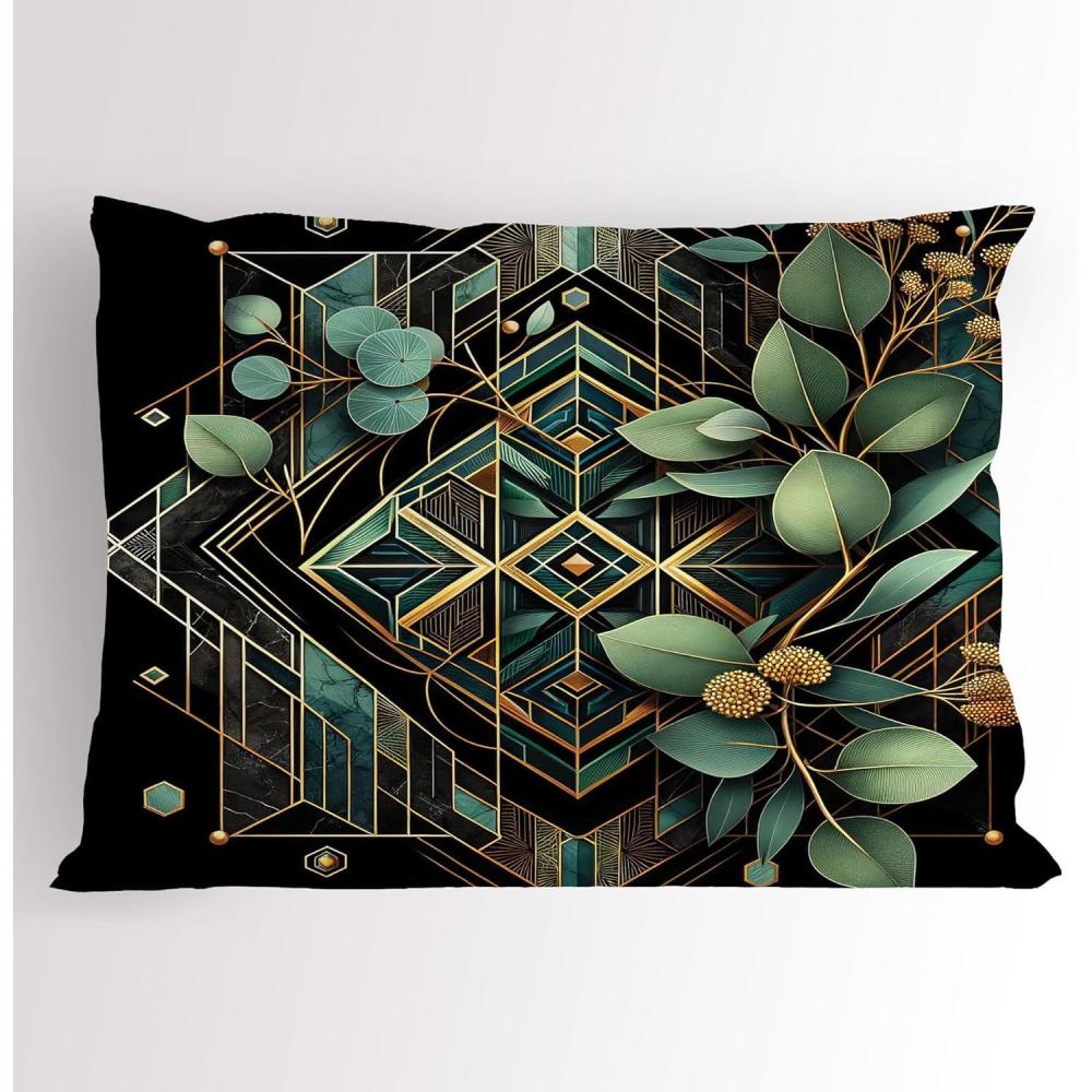 imageAmbesonne Eucalyptus Leaves Pillow Sham Leafy Branches Summer Flowers on Neutral Marble Print Back Decorative Standard Queen Size Printed Pillowcase 30 X 20 Fern Green Pastel YellowBlack Laurel Green Amber