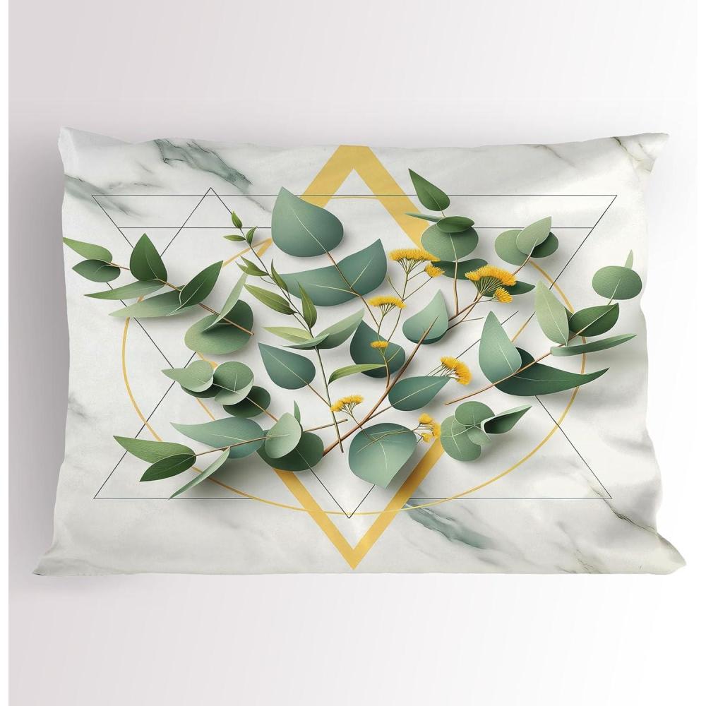 imageAmbesonne Eucalyptus Leaves Pillow Sham Leafy Branches Summer Flowers on Neutral Marble Print Back Decorative Standard Queen Size Printed Pillowcase 30 X 20 Fern Green Pastel YellowPeacock Green Mustard