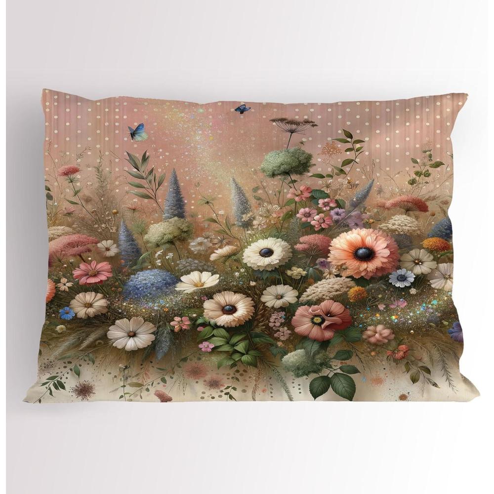 imageAmbesonne Eucalyptus Leaves Pillow Sham Leafy Branches Summer Flowers on Neutral Marble Print Back Decorative Standard Queen Size Printed Pillowcase 30 X 20 Fern Green Pastel YellowRose and Olive Green