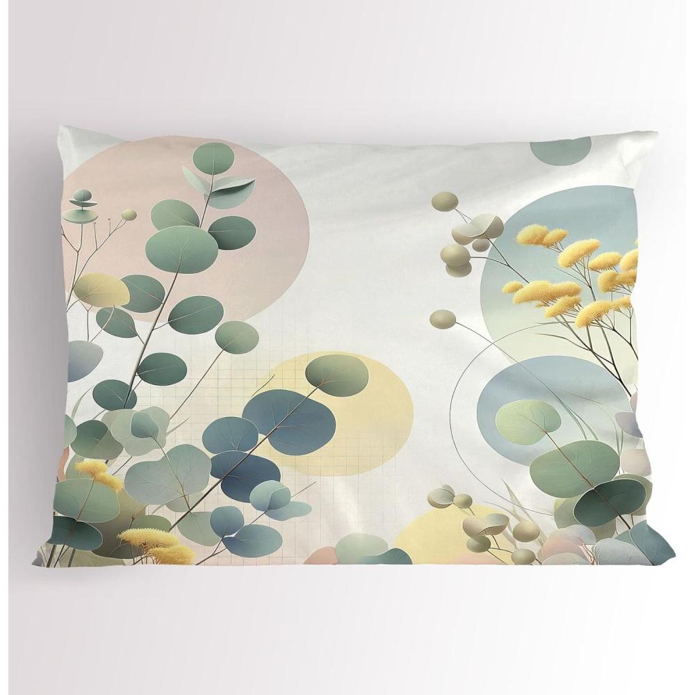 imageAmbesonne Eucalyptus Leaves Pillow Sham Leafy Branches Summer Flowers on Neutral Marble Print Back Decorative Standard Queen Size Printed Pillowcase 30 X 20 Fern Green Pastel YellowLaurel Green Blue Cream