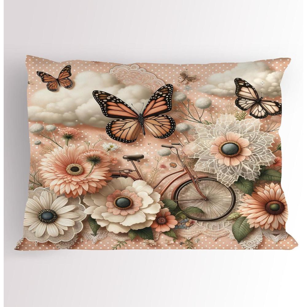 imageAmbesonne Eucalyptus Leaves Pillow Sham Leafy Branches Summer Flowers on Neutral Marble Print Back Decorative Standard Queen Size Printed Pillowcase 30 X 20 Fern Green Pastel YellowPeach Peacock Green