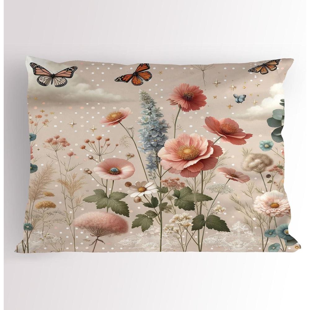imageAmbesonne Eucalyptus Leaves Pillow Sham Leafy Branches Summer Flowers on Neutral Marble Print Back Decorative Standard Queen Size Printed Pillowcase 30 X 20 Fern Green Pastel YellowRose Warm Taupe Green