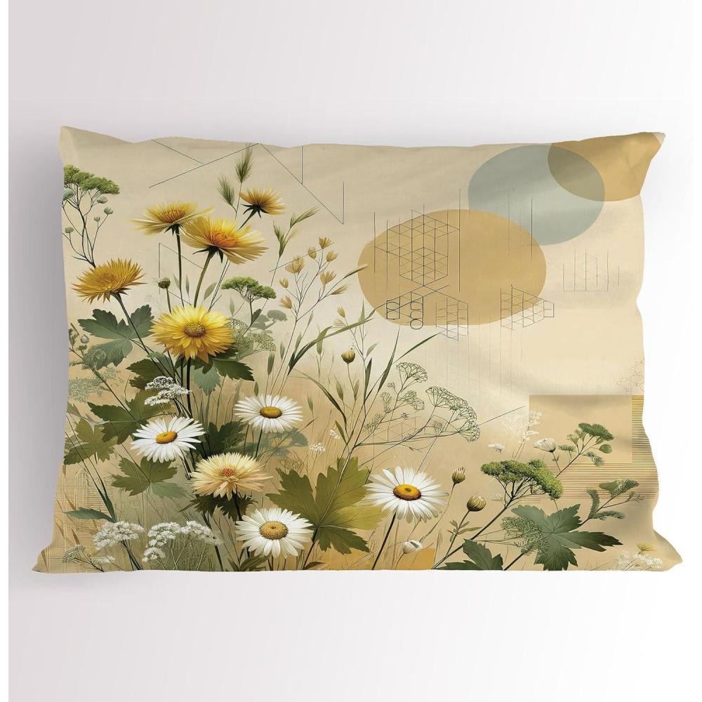 imageAmbesonne Eucalyptus Leaves Pillow Sham Leafy Branches Summer Flowers on Neutral Marble Print Back Decorative Standard Queen Size Printed Pillowcase 30 X 20 Fern Green Pastel YellowIvory Sage Green Mustard