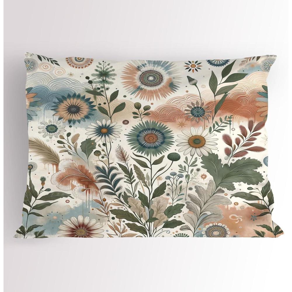 imageAmbesonne Eucalyptus Leaves Pillow Sham Leafy Branches Summer Flowers on Neutral Marble Print Back Decorative Standard Queen Size Printed Pillowcase 30 X 20 Fern Green Pastel YellowPale Rose Slate Blue