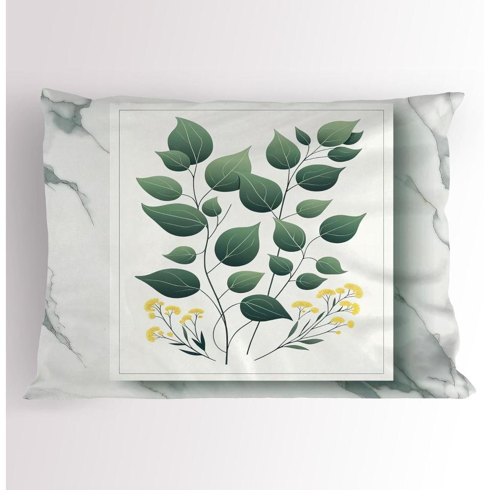 imageAmbesonne Eucalyptus Leaves Pillow Sham Leafy Branches Summer Flowers on Neutral Marble Print Back Decorative Standard Queen Size Printed Pillowcase 30 X 20 Fern Green Pastel YellowReseda Green Yellow Grey