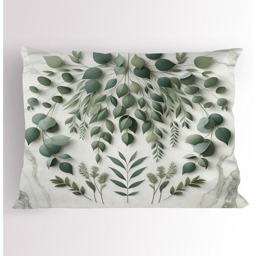 imageAmbesonne Eucalyptus Leaves Pillow Sham Leafy Branches Summer Flowers on Neutral Marble Print Back Decorative Standard Queen Size Printed Pillowcase 30 X 20 Fern Green Pastel YellowIvory and Laurel Green