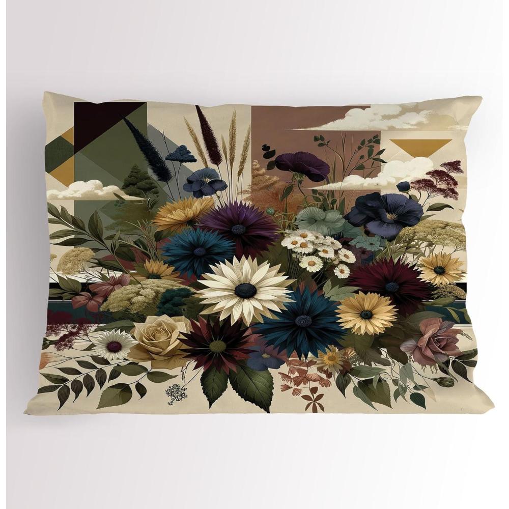 imageAmbesonne Eucalyptus Leaves Pillow Sham Leafy Branches Summer Flowers on Neutral Marble Print Back Decorative Standard Queen Size Printed Pillowcase 30 X 20 Fern Green Pastel YellowEggshell Maroon Green