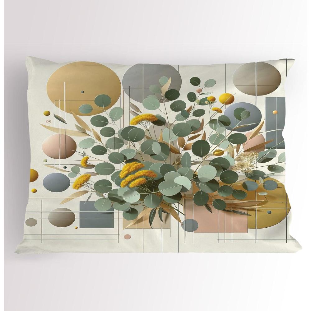imageAmbesonne Eucalyptus Leaves Pillow Sham Leafy Branches Summer Flowers on Neutral Marble Print Back Decorative Standard Queen Size Printed Pillowcase 30 X 20 Fern Green Pastel YellowGreen Multicolor