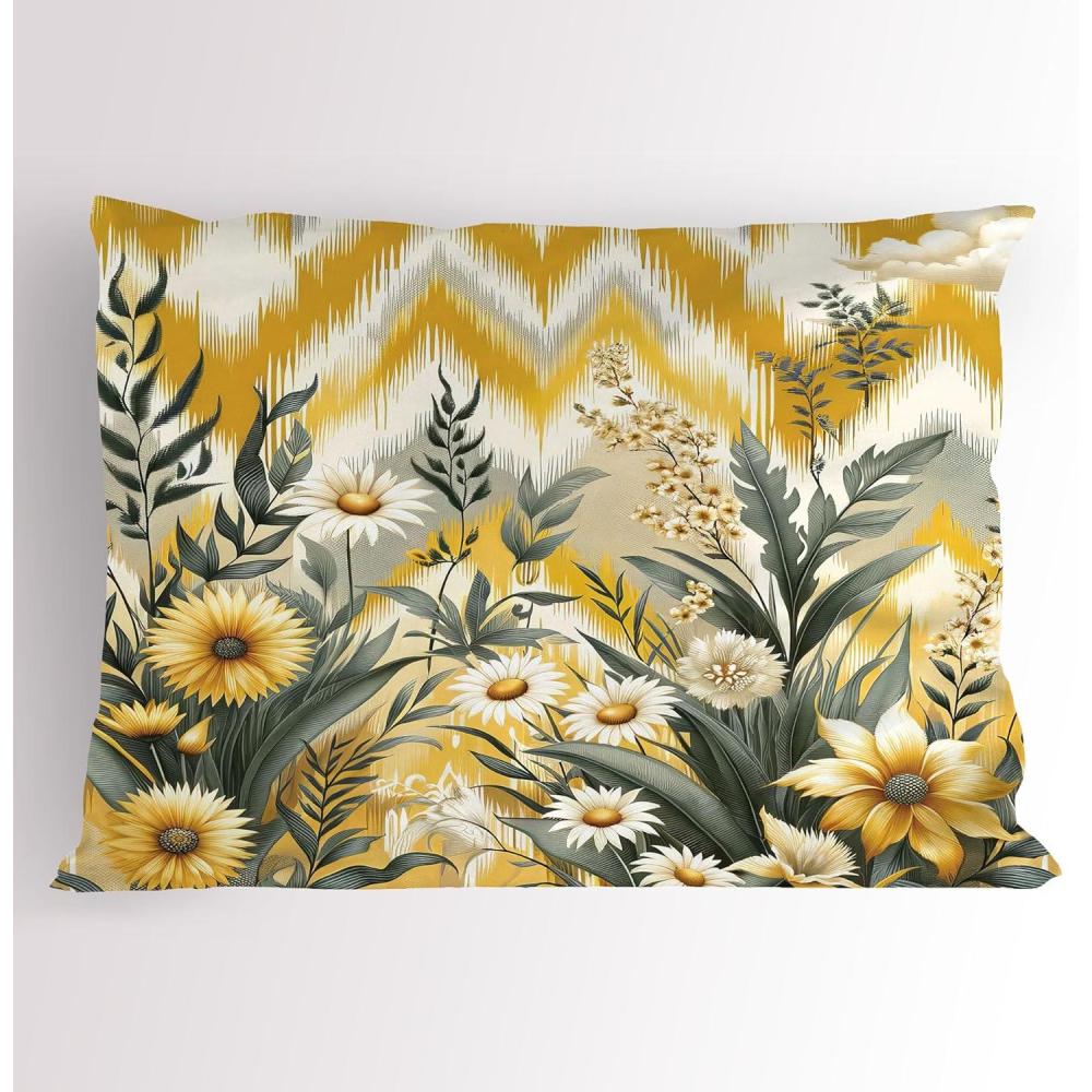 imageAmbesonne Eucalyptus Leaves Pillow Sham Leafy Branches Summer Flowers on Neutral Marble Print Back Decorative Standard Queen Size Printed Pillowcase 30 X 20 Fern Green Pastel YellowMustard and Laurel Green