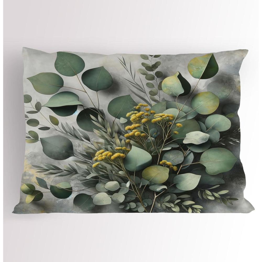 imageAmbesonne Eucalyptus Leaves Pillow Sham Leafy Branches Summer Flowers on Neutral Marble Print Back Decorative Standard Queen Size Printed Pillowcase 30 X 20 Fern Green Pastel YellowMustard and Reseda Green