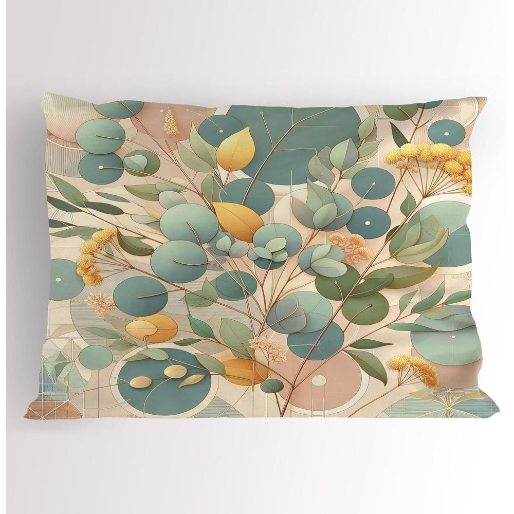imageAmbesonne Eucalyptus Leaves Pillow Sham Leafy Branches Summer Flowers on Neutral Marble Print Back Decorative Standard Queen Size Printed Pillowcase 30 X 20 Fern Green Pastel YellowPeach Green and Pale Orange