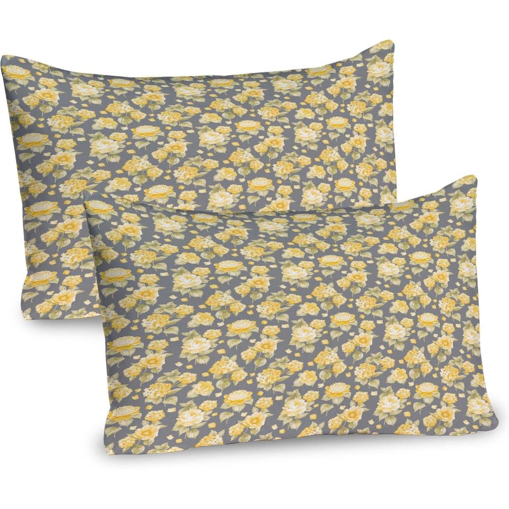imageAmbesonne Flower Pillow Sham Set of 2 Floral Pattern Romantic Spring Valentines Day Wedding Anniversary Theme Art Quality Microfiber Bedding Item for All Seasons 36 x 20 Violet WhiteYellow Grey Green