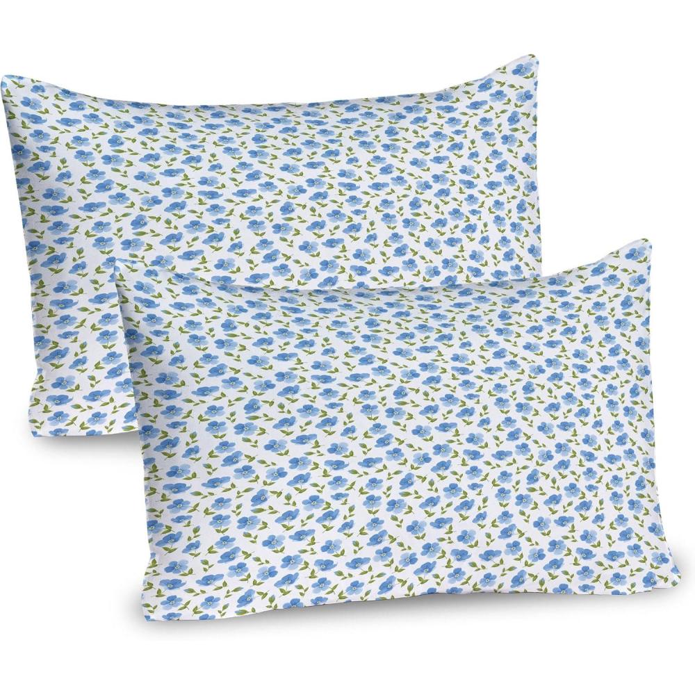 imageAmbesonne Flower Pillow Sham Set of 2 Floral Pattern Romantic Spring Valentines Day Wedding Anniversary Theme Art Quality Microfiber Bedding Item for All Seasons 36 x 20 Violet WhitePale Blue White Green