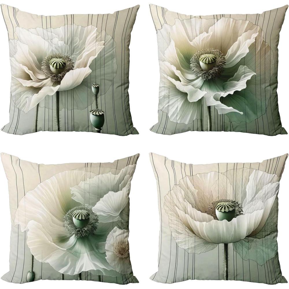imageAmbesonne Flower Throw Pillow Cushion Cover Retro Romantic Rose Petal with Rain Water Drops Valentines Love Picture Decorative Square Accent Pillow Case 18 X 18 White and BlackEggshell and Reseda Green