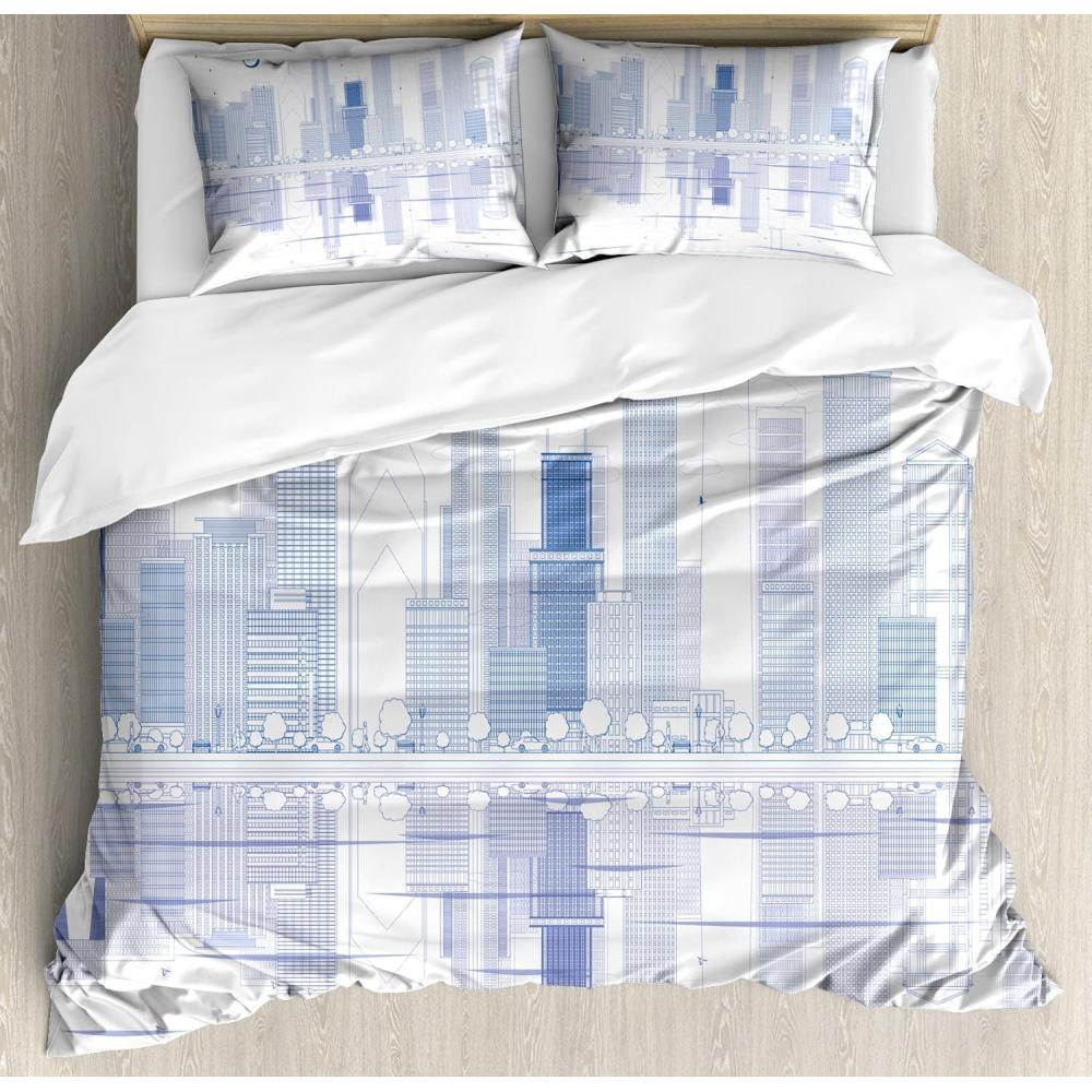 imageAmbesonne Heart Duvet Cover Sets Rainbow Colors Watercolor Style Inspired Hearts Valentines Day Love Romantic Couples Bedding Set with 2 Duvet Covers amp 4 Pillowcases 2 Pack Queen Size MulticolorBlue and White