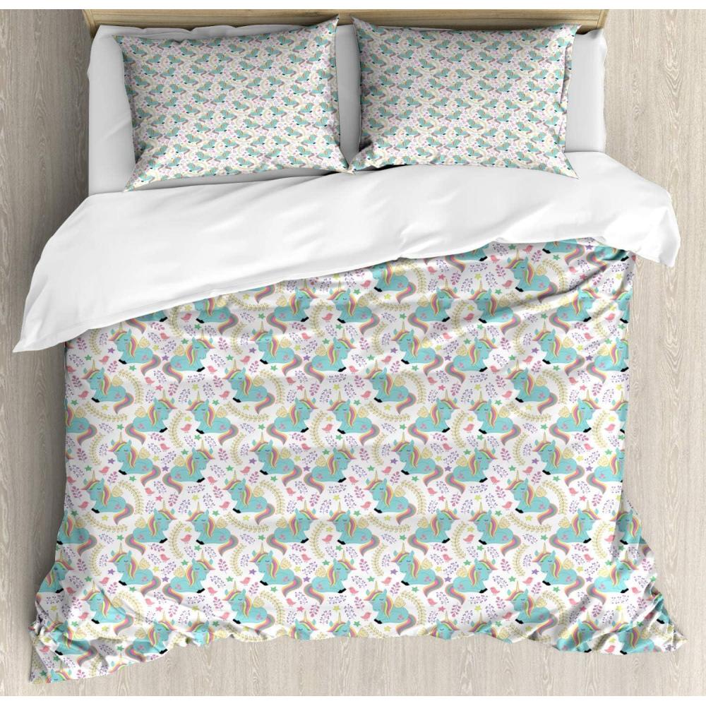 imageAmbesonne Heart Duvet Cover Sets Rainbow Colors Watercolor Style Inspired Hearts Valentines Day Love Romantic Couples Bedding Set with 2 Duvet Covers amp 4 Pillowcases 2 Pack Queen Size MulticolorSeafoam Multicolor