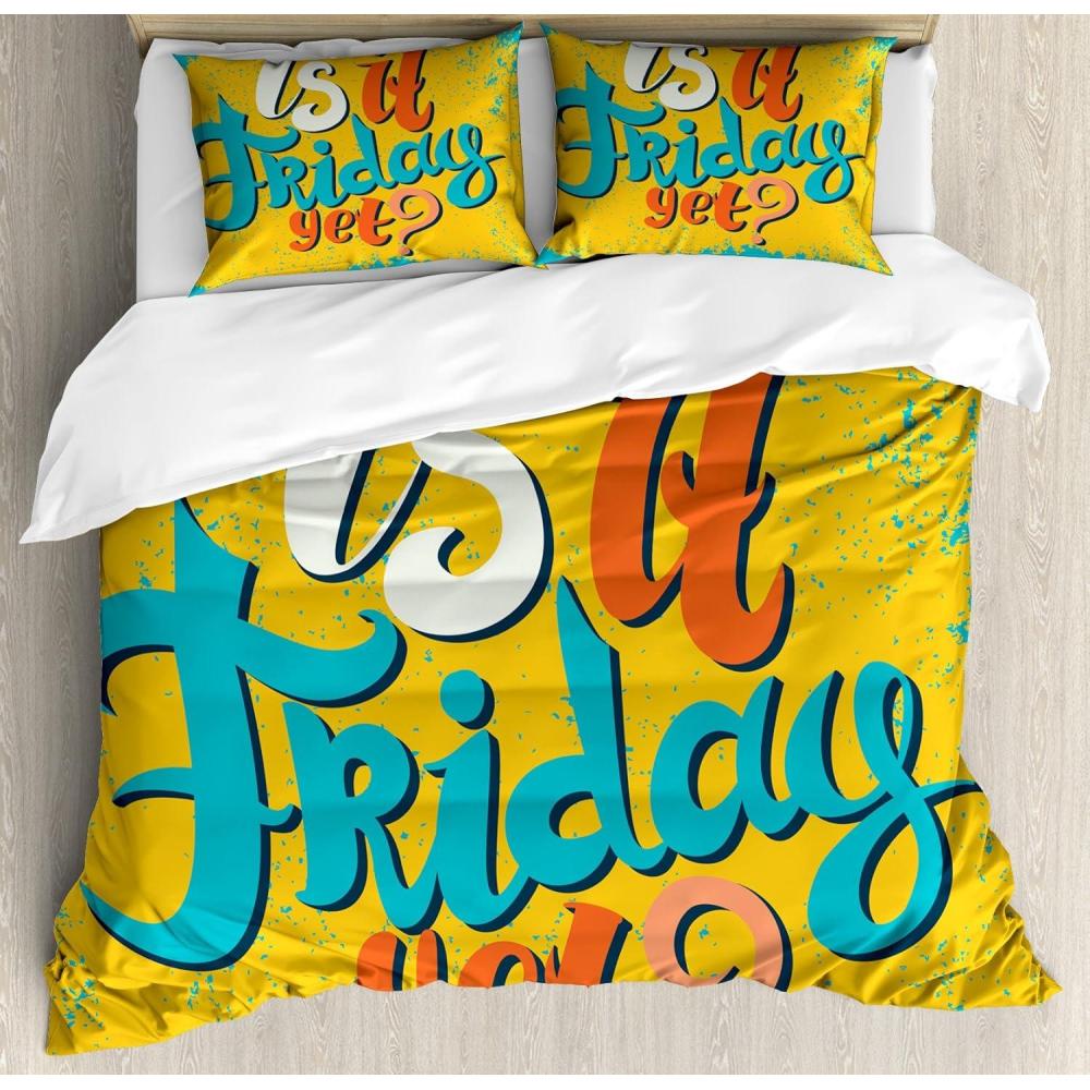 imageAmbesonne Love Duvet Cover Set Valentines Day Words and Hearts on Grunge Stripes Backdrop Decorative 3 Piece Bedding Set with 2 Pillow Shams Queen Size Charcoal Grey Pale PinkEarth Yellow Sky Blue
