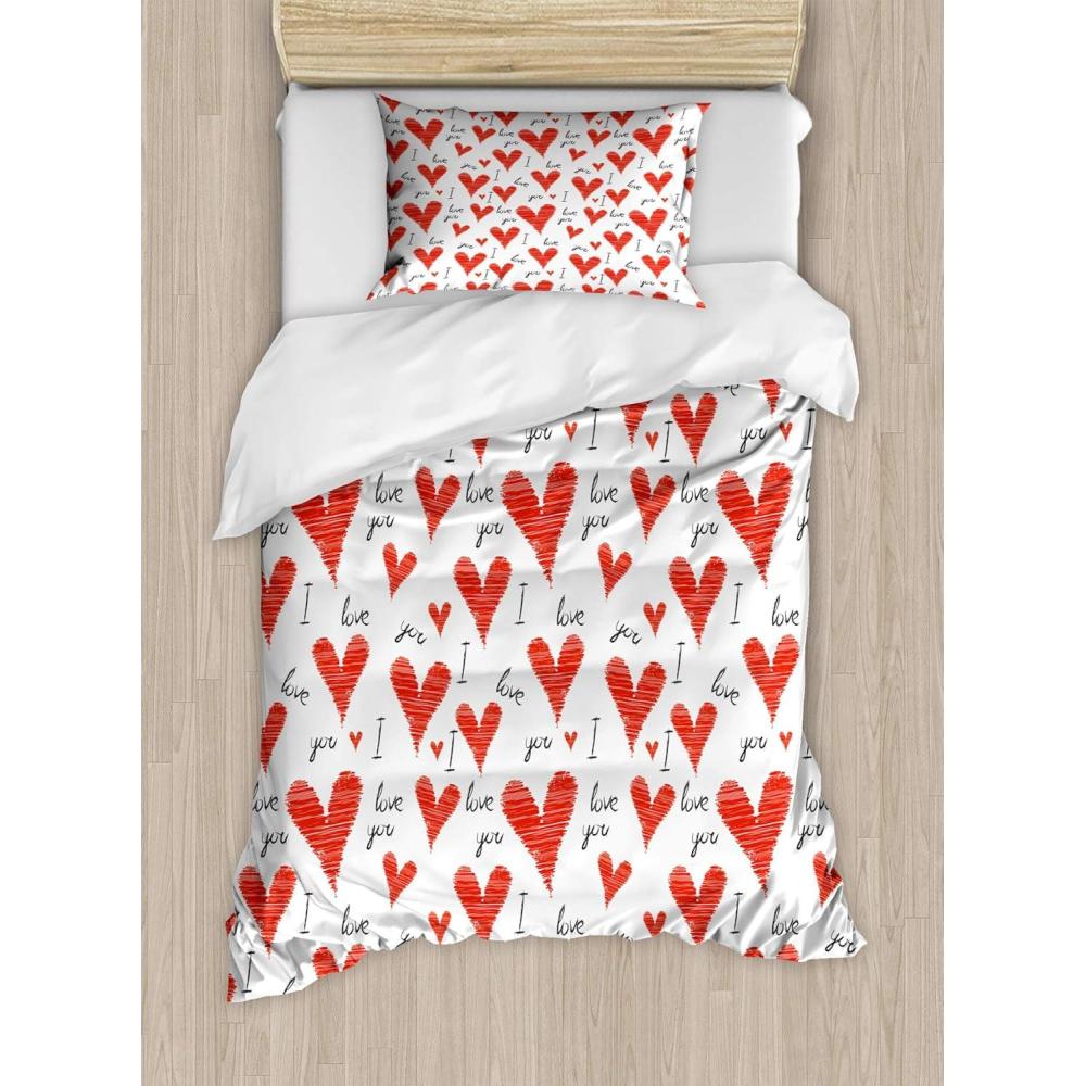 imageAmbesonne Love Duvet Cover Sets Hand Written I Love You Phrases Heart Valentines Day Inspiration Bedding Set with 2 Duvet Covers amp 4 Pillowcases 2 Pack Queen Size Vermilion Black WhiteVermilion Black White