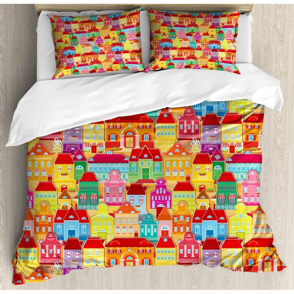 imageAmbesonne Modern Duvet Cover Sets Love Theme Romantic Repetitive Pattern of Hearts in Monochrome Style Valentines Day Bedding Set with 2 Duvet Covers amp 4 Pillowcases 2 Pack Queen Size Pink WhiteRed Multicolor