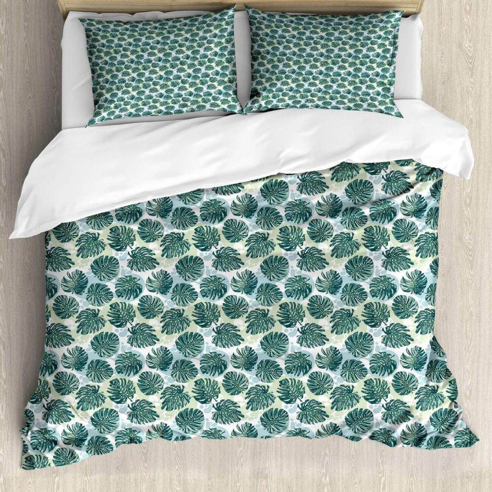 imageAmbesonne Neutral Color Duvet Cover Set Monochrome Style Print of Geometric Illustration Irregular Shapes Decorative 3 Piece Bedding Set with 2 Pillow Shams Queen Size Pale Grey and PearlHunter Green and White