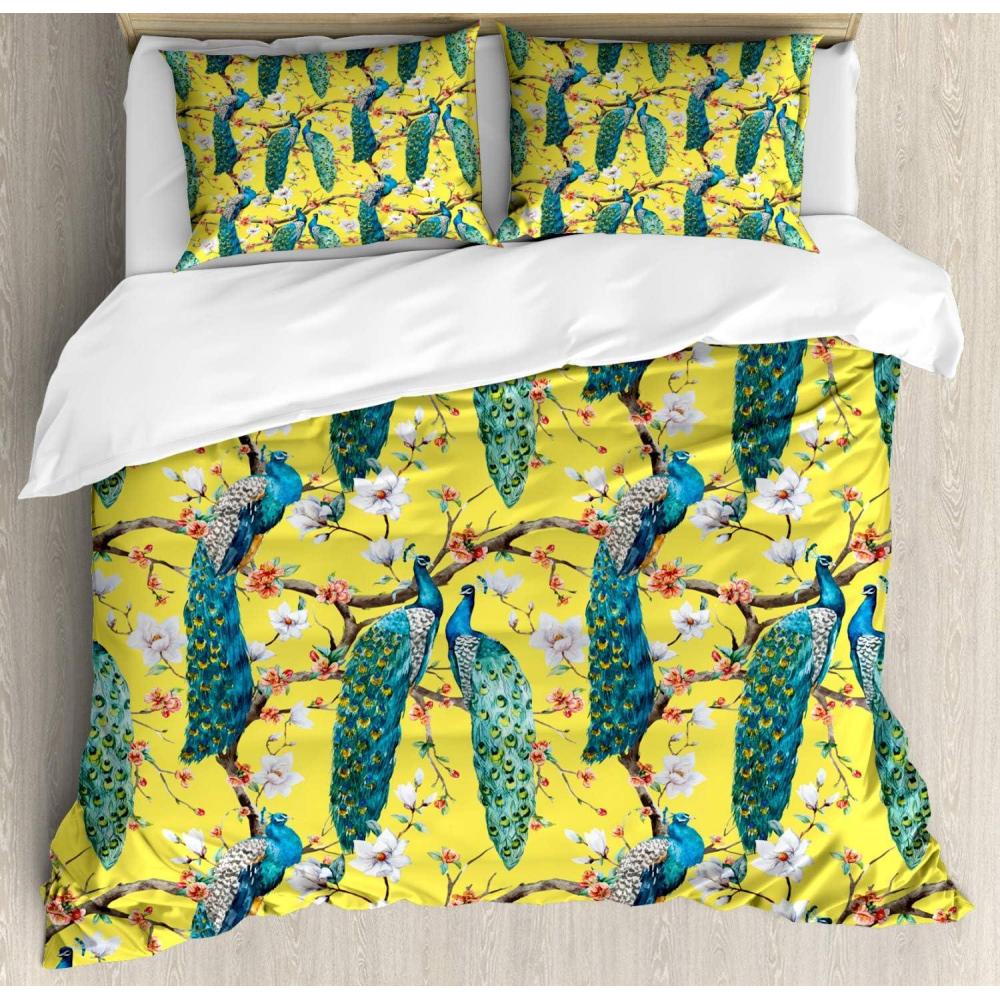 imageAmbesonne Neutral Color Duvet Cover Set Monochrome Style Print of Geometric Illustration Irregular Shapes Decorative 3 Piece Bedding Set with 2 Pillow Shams Queen Size Pale Grey and PearlPastel Yellow and Multicolor
