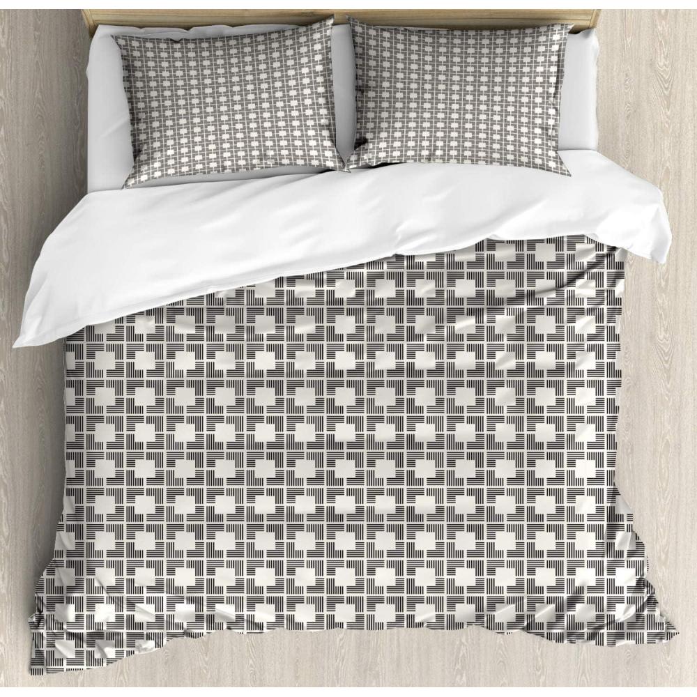 imageAmbesonne Neutral Color Duvet Cover Set Monochrome Style Print of Geometric Illustration Irregular Shapes Decorative 3 Piece Bedding Set with 2 Pillow Shams Queen Size Pale Grey and PearlEggshell and Charcoal Grey