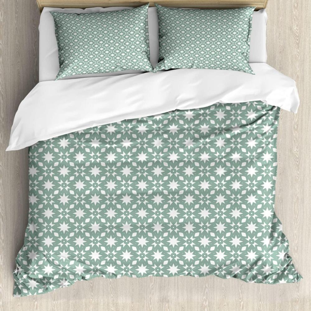 imageAmbesonne Neutral Color Duvet Cover Set Monochrome Style Print of Geometric Illustration Irregular Shapes Decorative 3 Piece Bedding Set with 2 Pillow Shams Queen Size Pale Grey and PearlPale Teal and White
