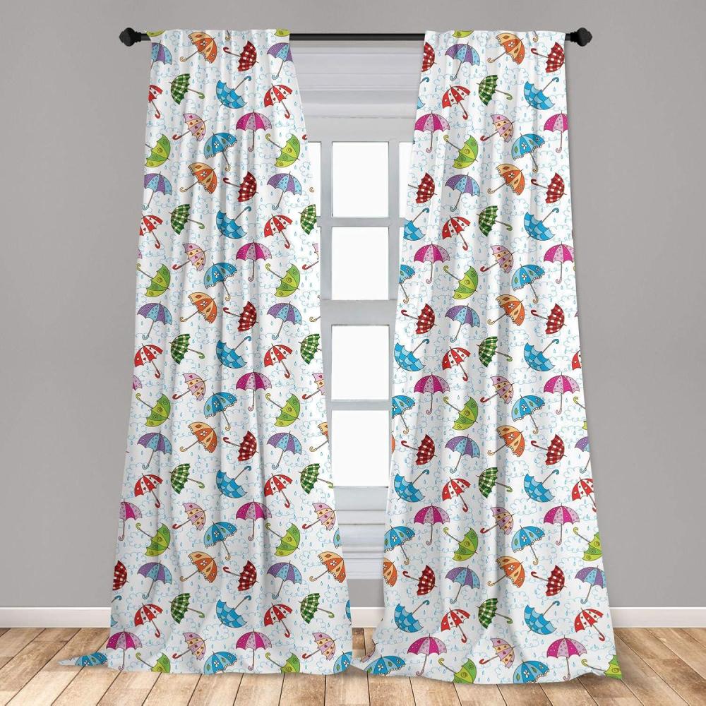 imageAmbesonne Rain Curtains Colorful Doodle Umbrellas Ornamented with Floral Motifs Pattern on Silhouette Clouds Window Treatments 2 Panel Set for Living Room Bedroom Pair of  28 x 95 MulticolorMulti Color