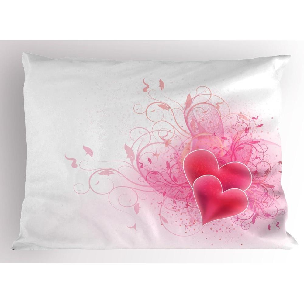imageAmbesonne Romantic Pillow Sham Valentines Day Themed Hearts Floral Arrangement Amour Illustration Decorative Standard King Size Printed Pillowcase 36 X 20 Pink White