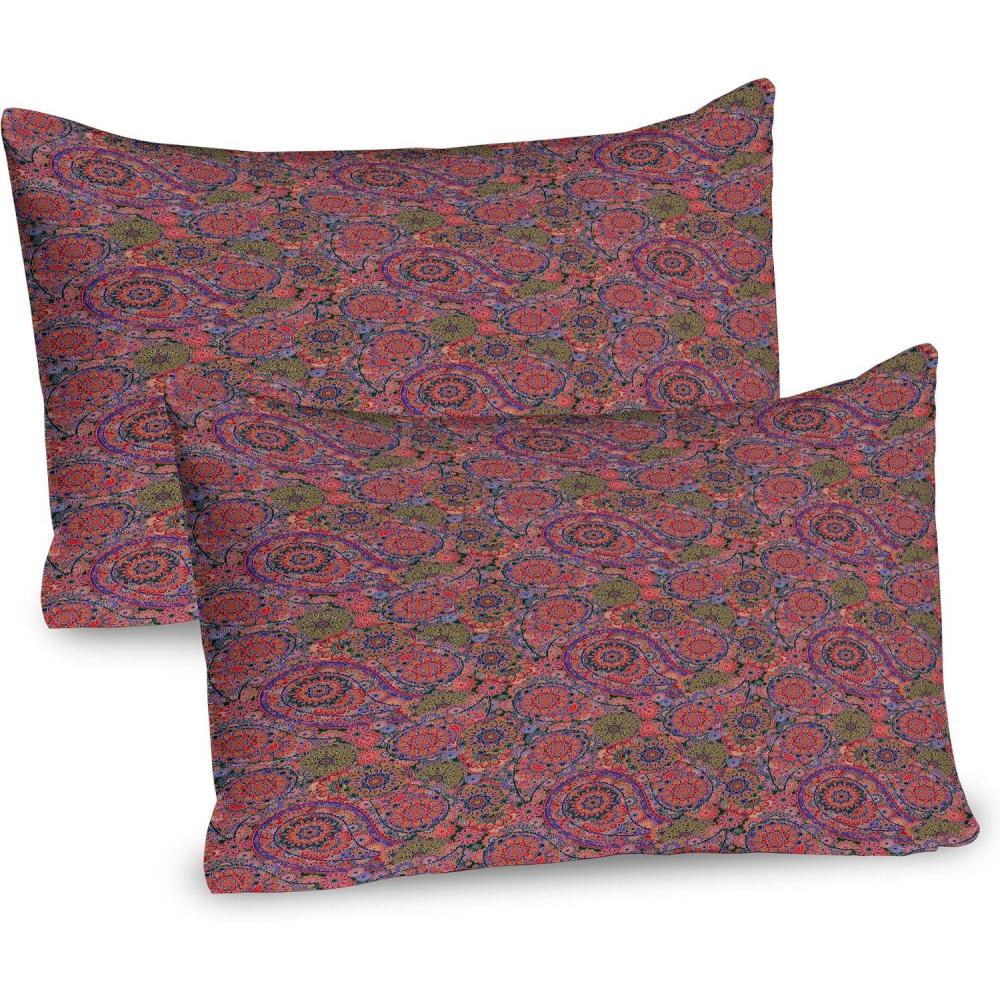 imageAmbesonne Shabby Flora Pillow Sham Set of 2 Romantic Rose Petals with Branches Nature Beauty Valentine Feminine Print Quality Microfiber Bedding Item for All Seasons 26 x 20 Pink and YellowBurgundy Green