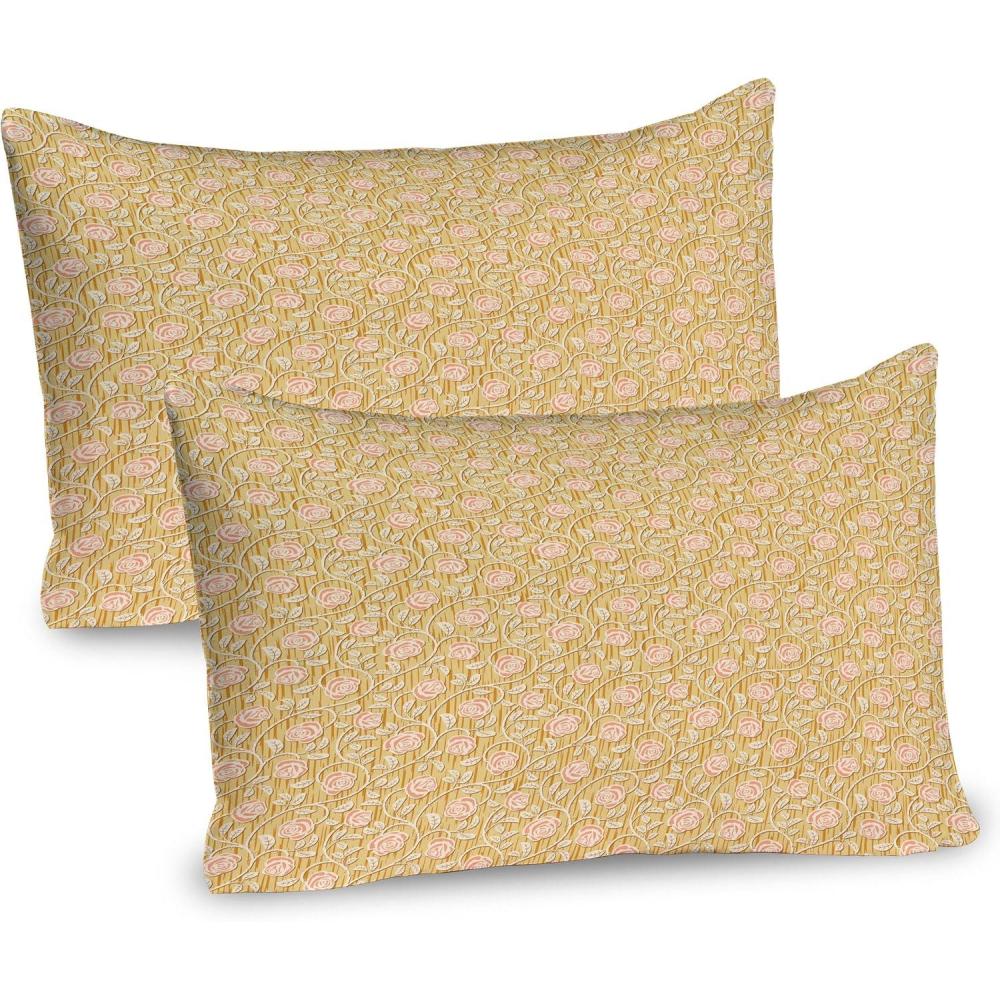 imageAmbesonne Shabby Flora Pillow Sham Set of 2 Romantic Rose Petals with Branches Nature Beauty Valentine Feminine Print Quality Microfiber Bedding Item for All Seasons 26 x 20 Pink and YellowPink and Yellow