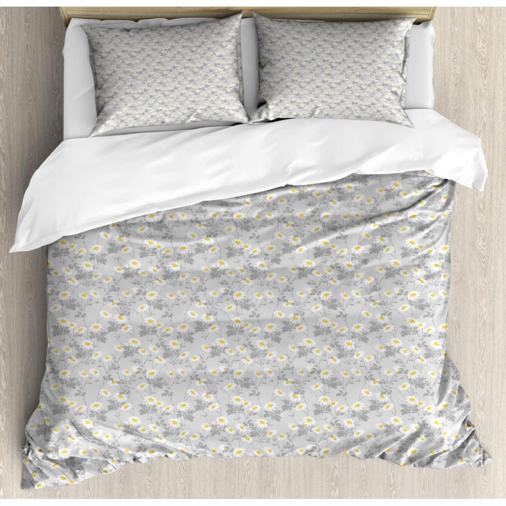 imageAmbesonne Valentines Day Duvet Cover Set Romantic Love Design of Continuous Heart Shapes Passionate Vibes Decorative 3 Piece Bedding Set with 2 Pillow Shams Queen Size Rose Pale Pink WhitePale Grey Yellow