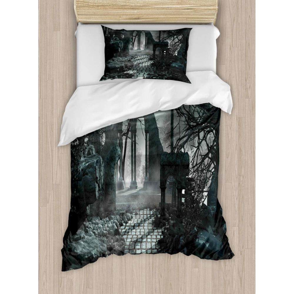imageAmbesonne Valentines Day Duvet Cover Sets Romantic Colorful Hearts Love Happiness Theme Valentines Day Illustration Bedding Set with 2 Duvet Covers amp 4 Pillowcases 2 Pack Queen Size MulticolorBlue Grey