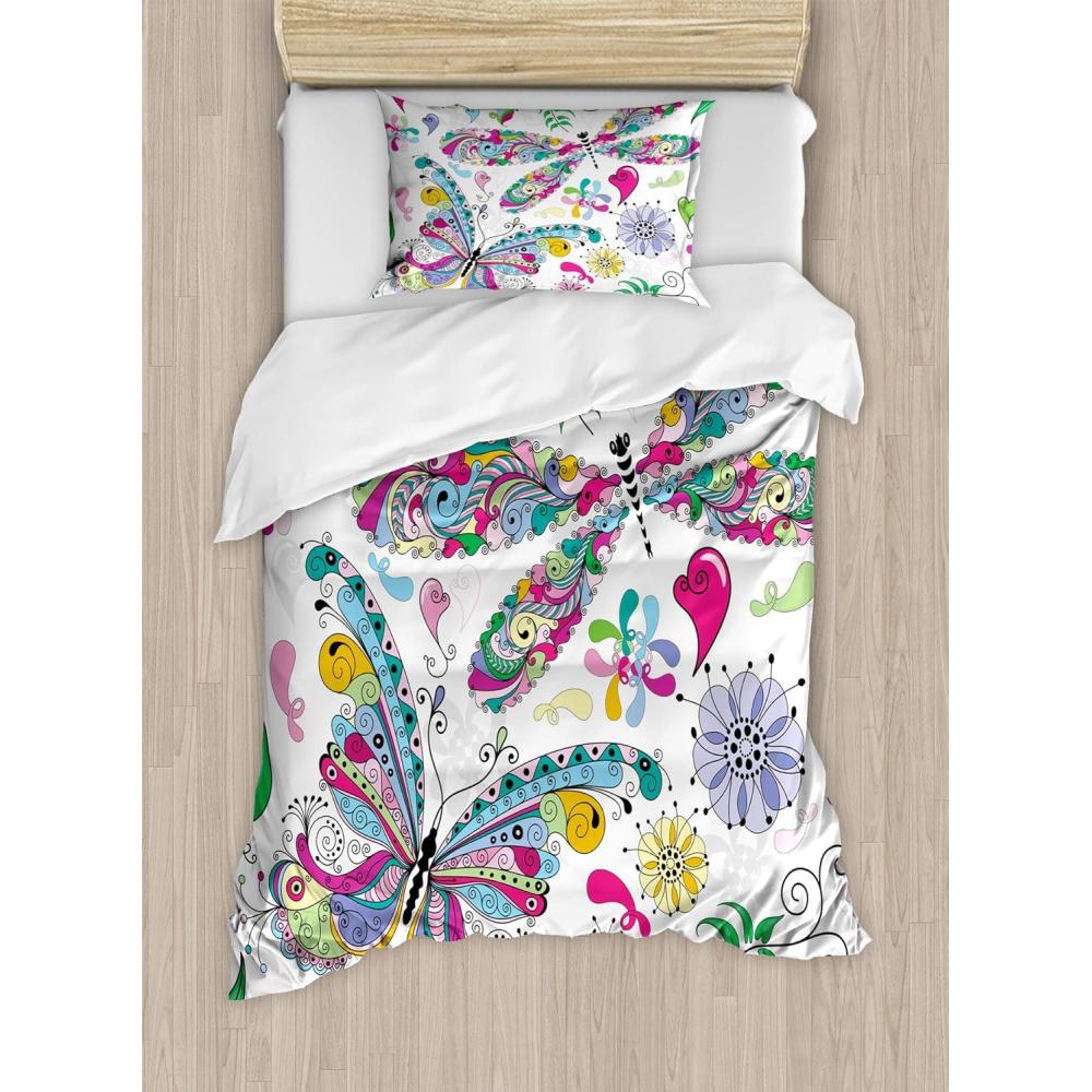 imageAmbesonne Valentines Day Duvet Cover Sets Romantic Colorful Hearts Love Happiness Theme Valentines Day Illustration Bedding Set with 2 Duvet Covers amp 4 Pillowcases 2 Pack Queen Size MulticolorWhite Multicolor