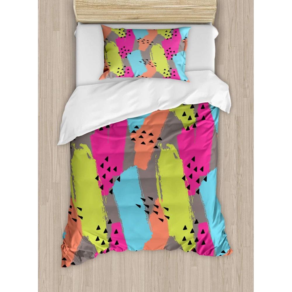 imageAmbesonne Valentines Day Duvet Cover Sets Romantic Colorful Hearts Love Happiness Theme Valentines Day Illustration Bedding Set with 2 Duvet Covers amp 4 Pillowcases 2 Pack Queen Size MulticolorGrey Multicolor