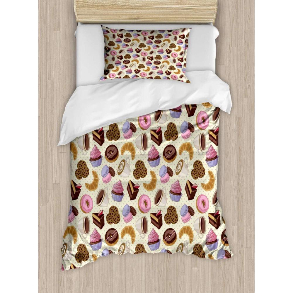 imageAmbesonne Valentines Day Duvet Cover Sets Romantic Colorful Hearts Love Happiness Theme Valentines Day Illustration Bedding Set with 2 Duvet Covers amp 4 Pillowcases 2 Pack Queen Size MulticolorBrown Multicolor