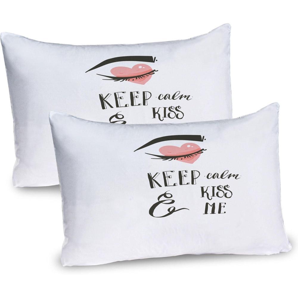 imageAmbesonne Valentines Day Pillow Sham Set of 2 Pop Culture Keep Calm Words with Heart Shaped Eye Love Theme Quality Microfiber Bedding Item for All Seasons 36 x 20 Charcoal Grey Pale PinkCharcoal Grey Pale Pink