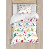 Ambesonne Birds Duvet Cover Sets, Pattern with Flying Birds Carrying Heart Branches Love Valentines Day Inspired Print, Bedding Set with 2 Duvet Covers & 4 Pillowcases, 2 Pack Queen Size, Multicolor(Green Blue Pink)