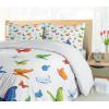 Ambesonne Birds Duvet Cover Sets, Pattern with Flying Birds Carrying Heart Branches Love Valentines Day Inspired Print, Bedding Set with 2 Duvet Covers & 4 Pillowcases, 2 Pack Queen Size, Multicolor(Green Blue Orange)
