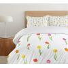 Ambesonne Birds Duvet Cover Sets, Pattern with Flying Birds Carrying Heart Branches Love Valentines Day Inspired Print, Bedding Set with 2 Duvet Covers & 4 Pillowcases, 2 Pack Queen Size, Multicolor(White Green)