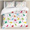 Ambesonne Birds Duvet Cover Sets, Pattern with Flying Birds Carrying Heart Branches Love Valentines Day Inspired Print, Bedding Set with 2 Duvet Covers & 4 Pillowcases, 2 Pack Queen Size, Multicolor(Green Blue Pink)