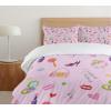 Ambesonne Birds Duvet Cover Sets, Pattern with Flying Birds Carrying Heart Branches Love Valentines Day Inspired Print, Bedding Set with 2 Duvet Covers & 4 Pillowcases, 2 Pack Queen Size, Multicolor(Baby Pink Multicolor)