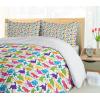 Ambesonne Birds Duvet Cover Sets, Pattern with Flying Birds Carrying Heart Branches Love Valentines Day Inspired Print, Bedding Set with 2 Duvet Covers & 4 Pillowcases, 2 Pack Queen Size, Multicolor(Blue Green Pink)