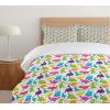 Ambesonne Birds Duvet Cover Sets, Pattern with Flying Birds Carrying Heart Branches Love Valentines Day Inspired Print, Bedding Set with 2 Duvet Covers & 4 Pillowcases, 2 Pack Queen Size, Multicolor(Blue Green Pink)