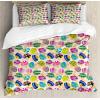 Ambesonne Birds Duvet Cover Sets, Pattern with Flying Birds Carrying Heart Branches Love Valentines Day Inspired Print, Bedding Set with 2 Duvet Covers & 4 Pillowcases, 2 Pack Queen Size, Multicolor(Pale Peach Multicolor)