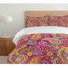 Ambesonne Birds Duvet Cover Sets, Pattern with Flying Birds Carrying Heart Branches Love Valentines Day Inspired Print, Bedding Set with 2 Duvet Covers & 4 Pillowcases, 2 Pack Queen Size, Multicolor(Magenta Orange)