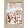 Ambesonne Birds Duvet Cover Sets, Pattern with Flying Birds Carrying Heart Branches Love Valentines Day Inspired Print, Bedding Set with 2 Duvet Covers & 4 Pillowcases, 2 Pack Queen Size, Multicolor(Red Ivory)