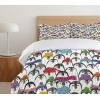 Ambesonne Birds Duvet Cover Sets, Pattern with Flying Birds Carrying Heart Branches Love Valentines Day Inspired Print, Bedding Set with 2 Duvet Covers & 4 Pillowcases, 2 Pack Queen Size, Multicolor(White and Multicolor)